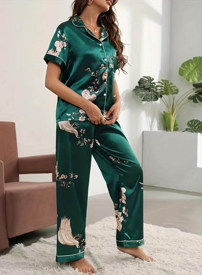 Take Two Women Graphic Print Short Sleeve Shirt and Pyjama Set - Image 5